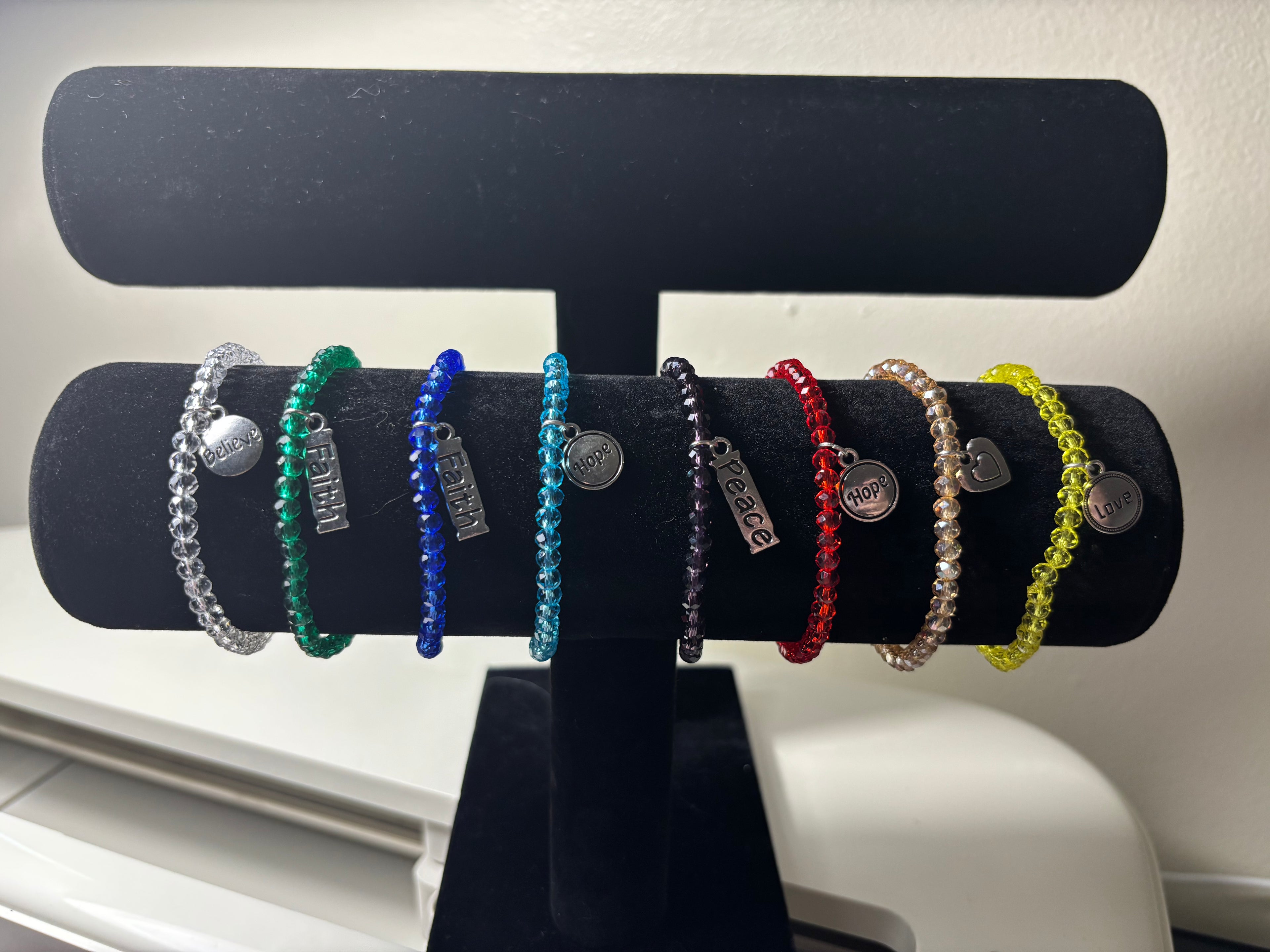 Small charmed crystal beaded bracelets