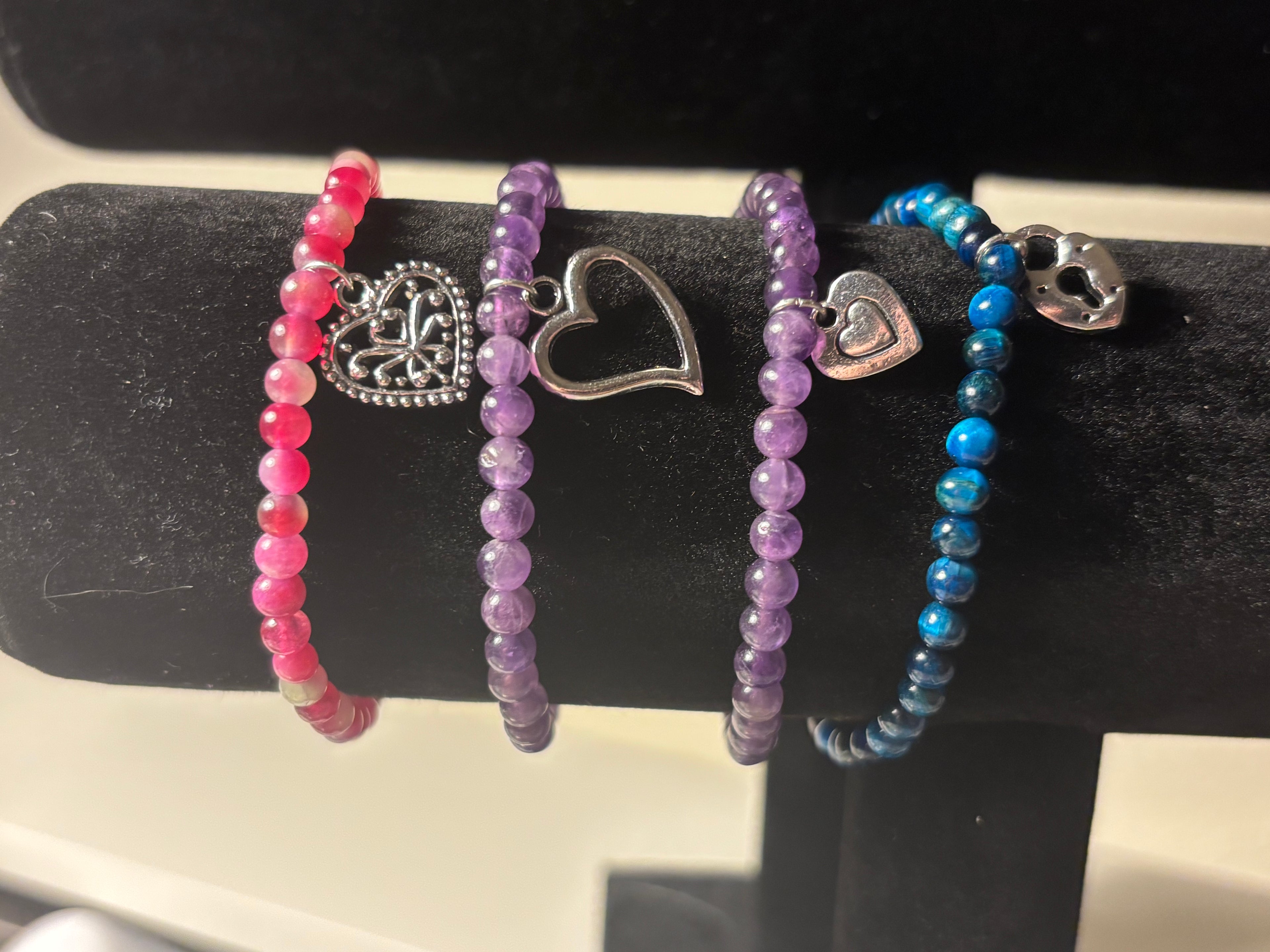 Heart charmed stone beaded bracelets